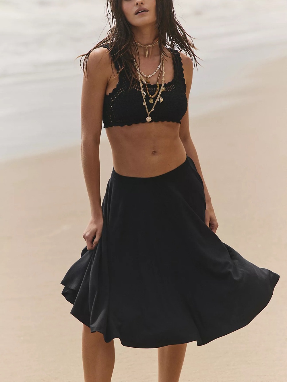 NWT Free People Free-est Good Feels Circle Skirt In Black